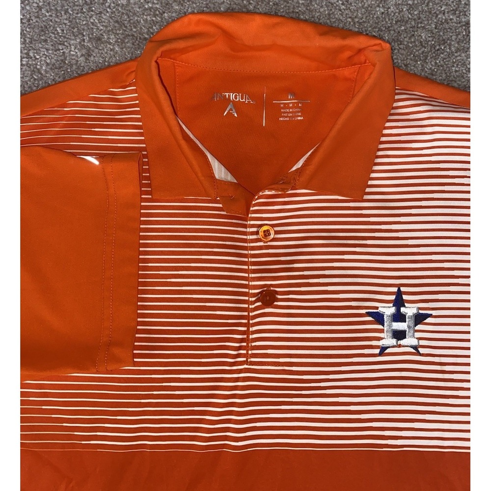 Antigua Houston Astros Striped Polo Shirt Orange/White Performance Mens M MLB